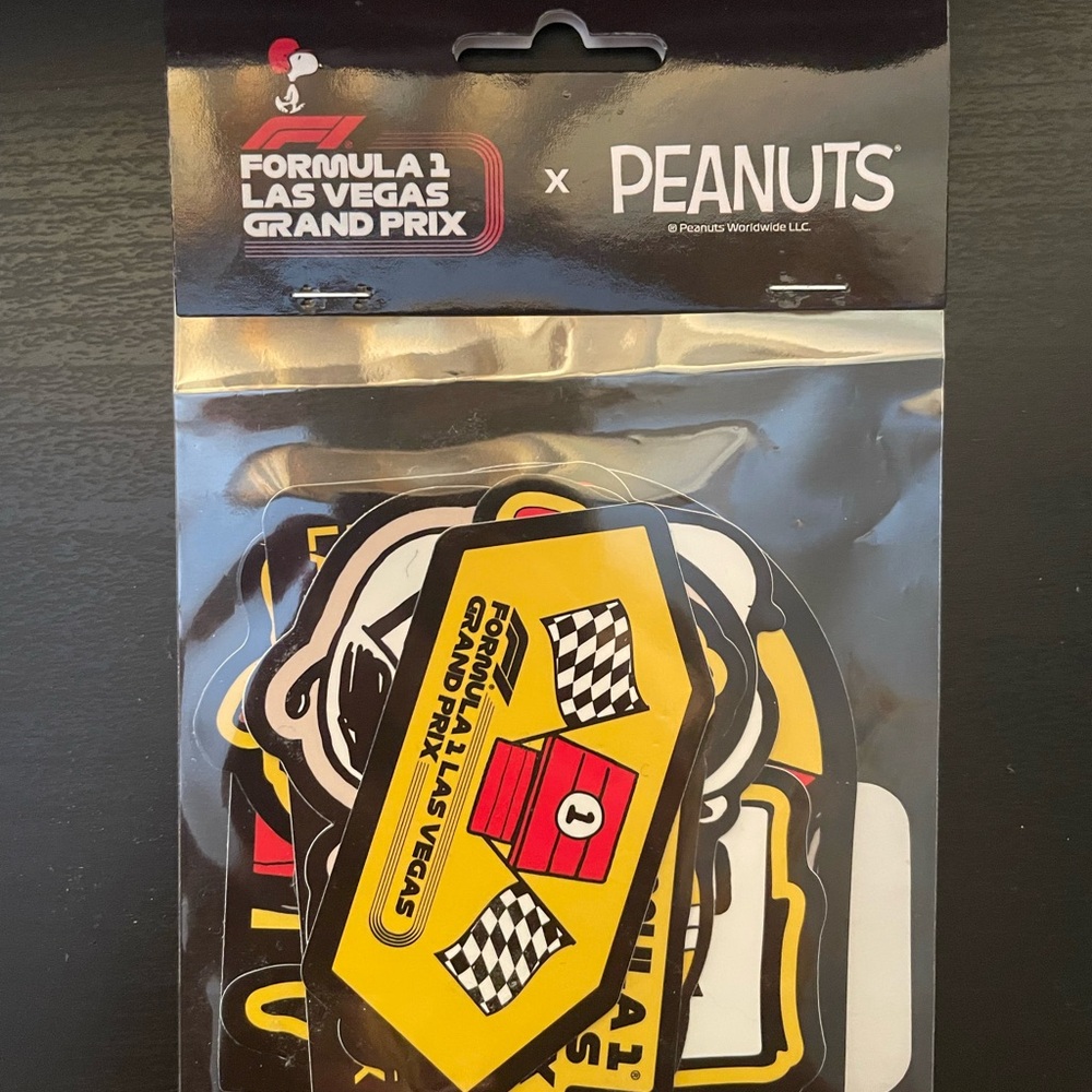 Peanuts formula 1 F1 stickers unopened Las Vegas